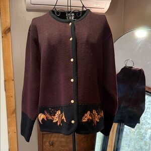 Liz Baker Burgundy and Black Cardigan